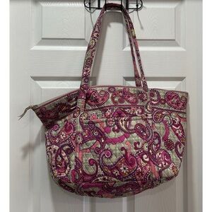 Vera Bradley Mandy Handbag Mod Paisley Pattern Pink Quilted Tote Purse 13x22.5x8